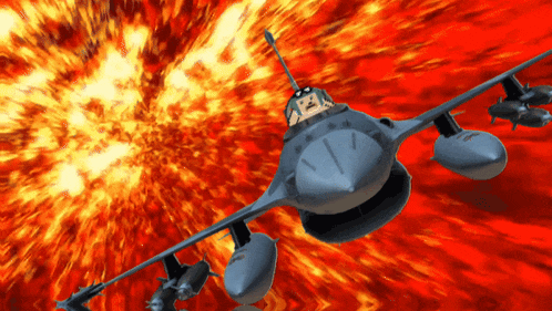a fighter jet is flying through an explosion with the letters abe visible