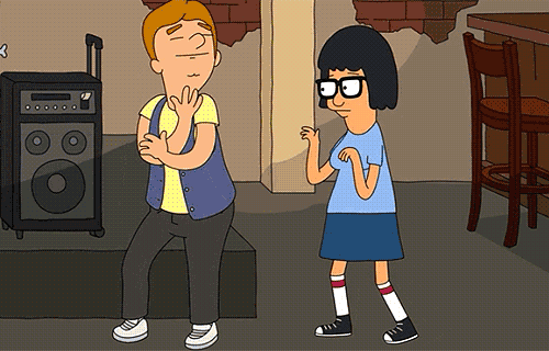 bob 's burgers characters bob and tina dancing in a room