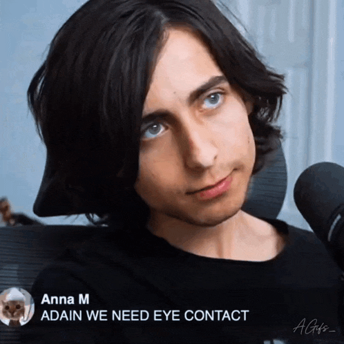 a close up of a person 's face with a caption that says " anna m "