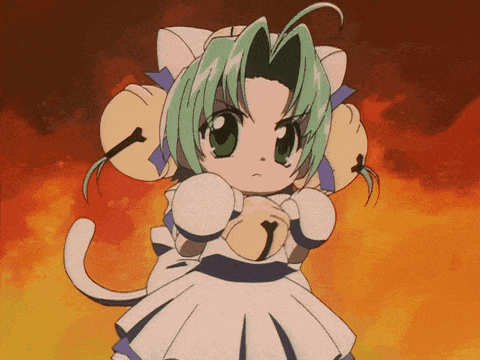 a cartoon girl with green hair and a cat ear
