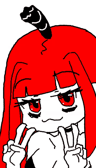 a drawing of a girl with red hair and black eyes