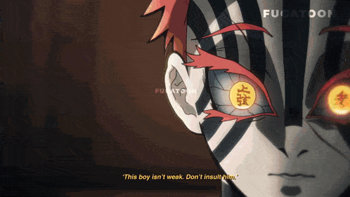 a close up of a person 's face with the words this boy isn 't weak