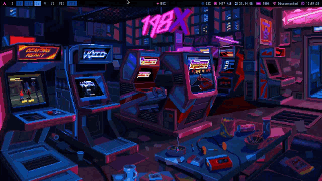 a pixel art of an arcade with a neon sign that says 1988x