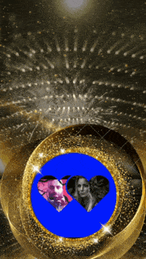 a picture of a man and a woman in a gold circle