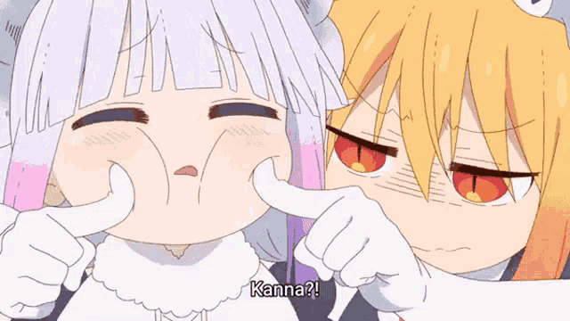 a couple of anime girls are making funny faces and one of them says kanna