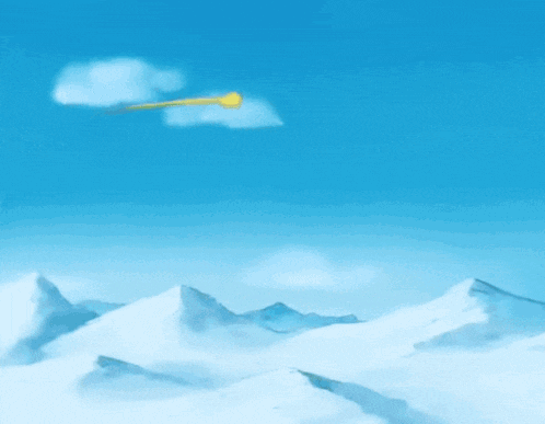 a cartoon character is flying through the air with a cloud behind him