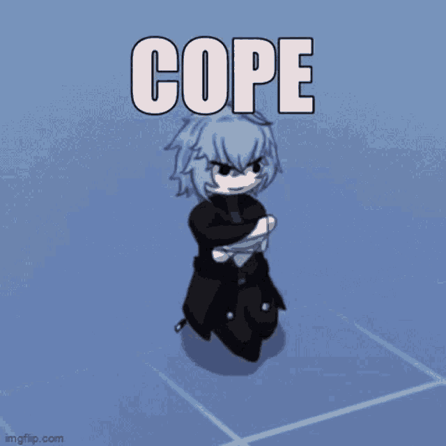 a cartoon character is laying on the floor with the word cope written above him