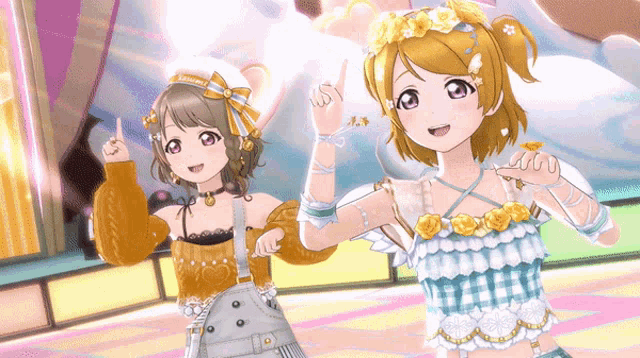 two anime girls are standing next to each other with one wearing a white hat that says " welcome " on it