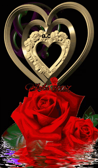 a picture of two red roses and a heart that says j.c. on it