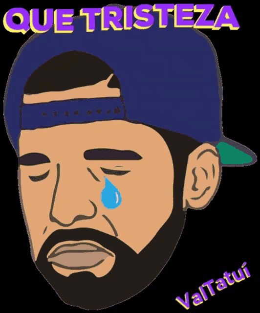 a cartoon of a man with a beard crying with the words que tristeza