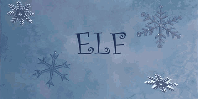 a blue background with snowflakes and the word elf on it