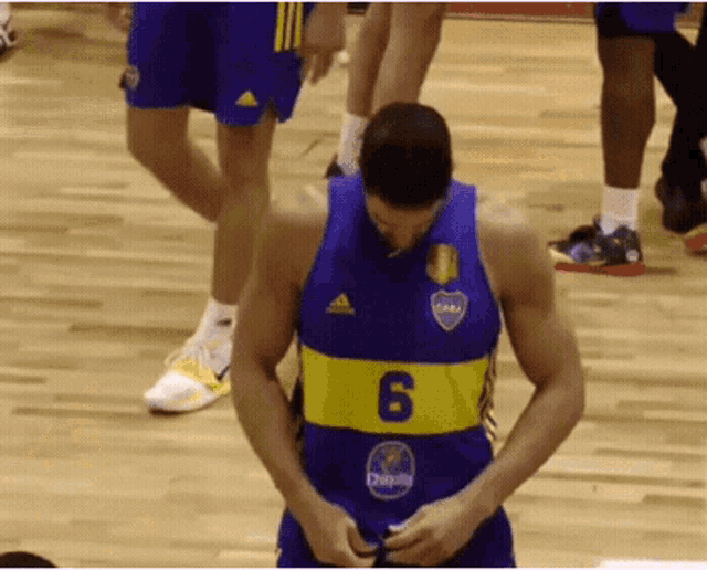 a basketball player with the number 6 on his shirt