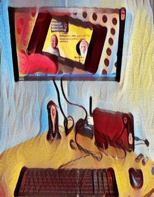 a drawing of a computer with a keyboard and a monitor