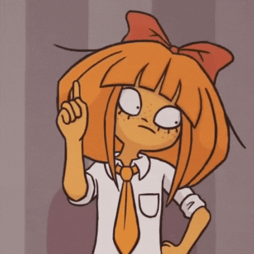 a cartoon character with orange hair and a red bow