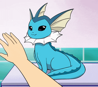 a cartoon drawing of a blue and white pokemon sitting on a table