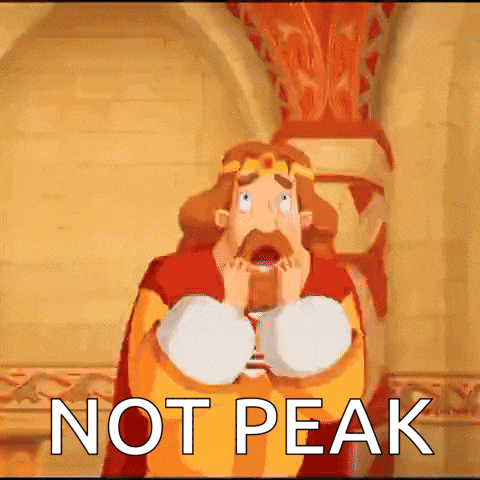 a cartoon of a man with a crown on his head and the words not peak below him
