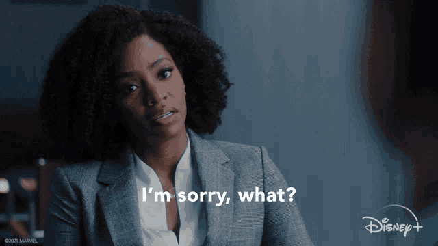 a woman says i 'm sorry what in a disney + ad