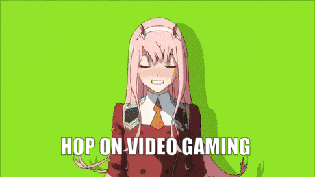 a picture of a girl with pink hair and the words hop on video gaming on the bottom