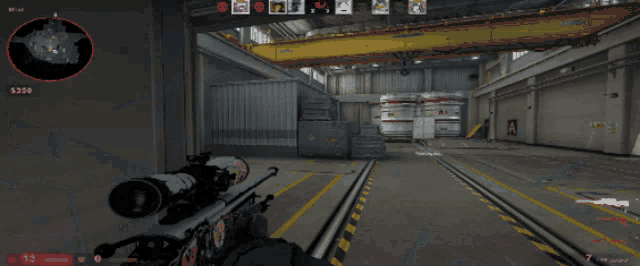 a person holding a sniper rifle in a video game with $ 350 in the corner