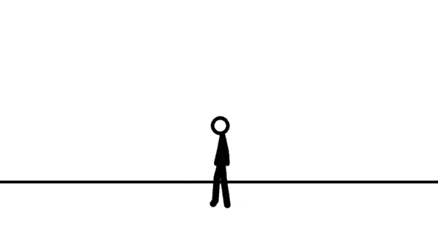 a stick figure is running on a line .