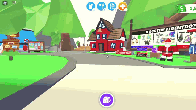 a screenshot of a video game with a red house and a sign that says $ 1.5