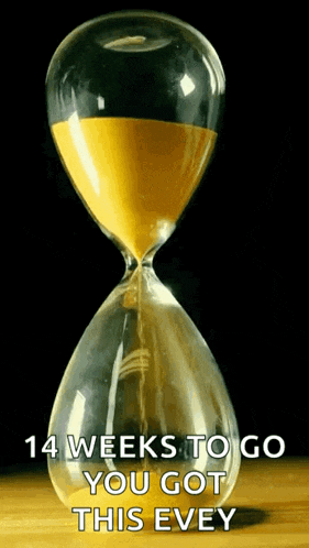 an hourglass with the words 14 weeks to go you got this evey on it