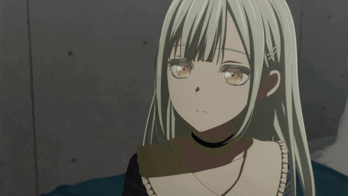 a girl with long white hair and a choker on her neck
