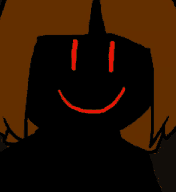 a silhouette of a person with a smiley face and red eyes