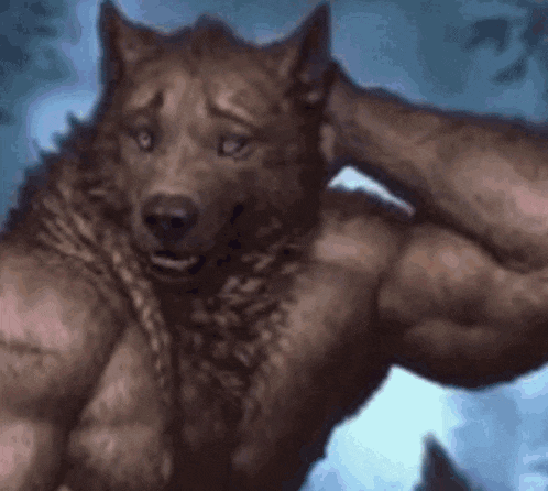 a close up of a painting of a werewolf with muscles .
