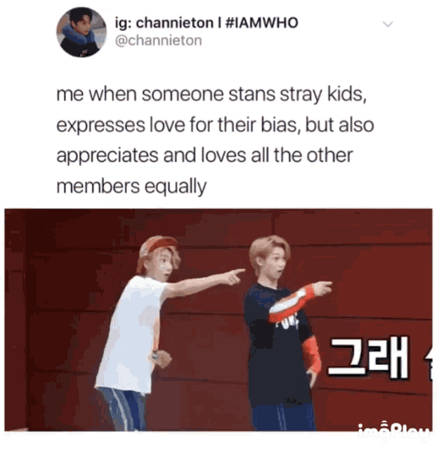 a tweet from channieton shows two boys pointing at each other