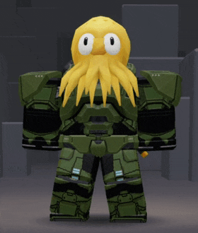 a robot with a yellow octopus on its head