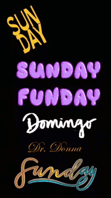 the word sunday is on a black background with other words