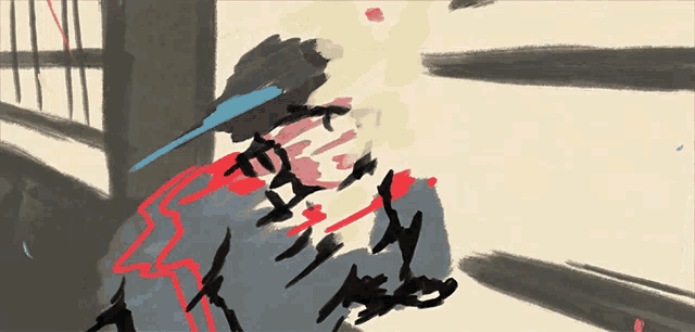 a drawing of a person with a red and blue stripe on their sleeve