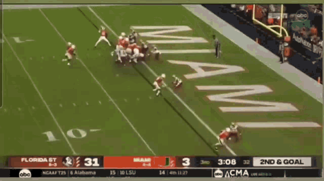 a football game between florida st and miami is being played