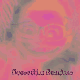 a purple background with a picture of a person and the words comedic genius