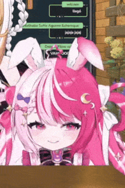 a girl with pink and white hair and bunny ears
