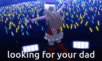 a girl is dancing in front of a crowd with the words looking for your dad