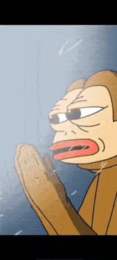 a cartoon of a monkey with a red mouth is praying