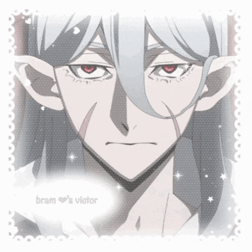 a picture of a man with white hair and red eyes has the name bram on the bottom