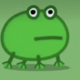 a green frog with glasses and a sad face is standing on a green surface .