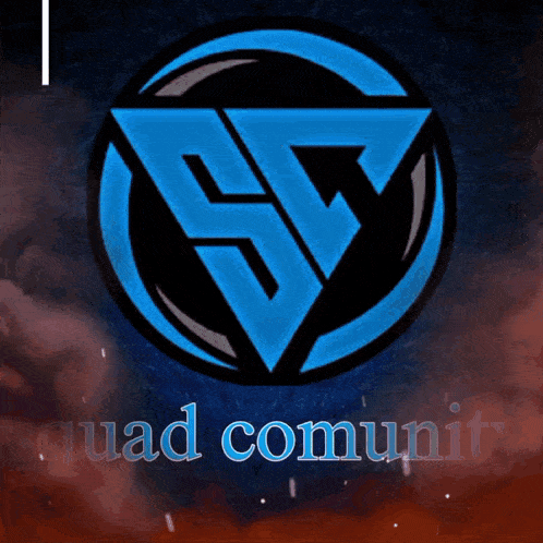 a blue triangle in a circle with the words squad community written below it