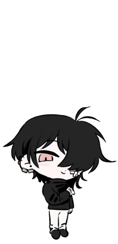 a black and white drawing of a chibi boy with black hair and glasses .