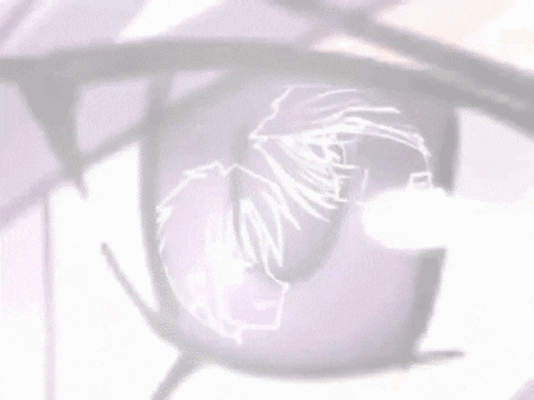 a close up of a person 's eye with a drawing of a cat in it