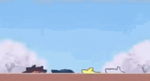 a group of cartoon characters are standing next to each other on a ledge .