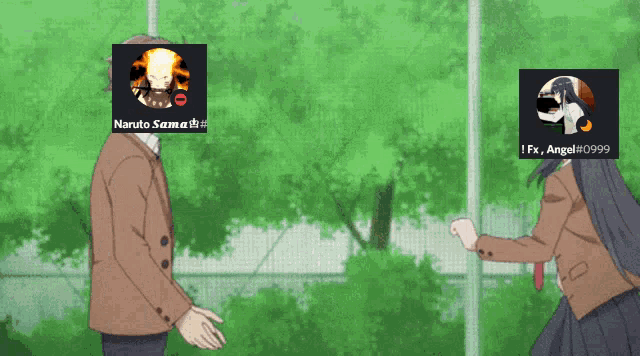 a man and a woman are standing next to each other with naruto sama written on the screen