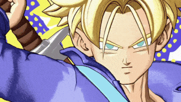 a close up of a cartoon character with a sword in his hand