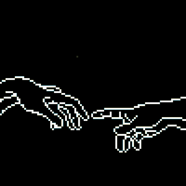 a pixel art drawing of two hands holding each other with the words " lost " written below them