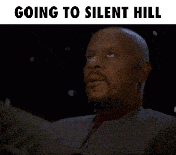 a man with a beard is looking at something with the words going to silent hill above him