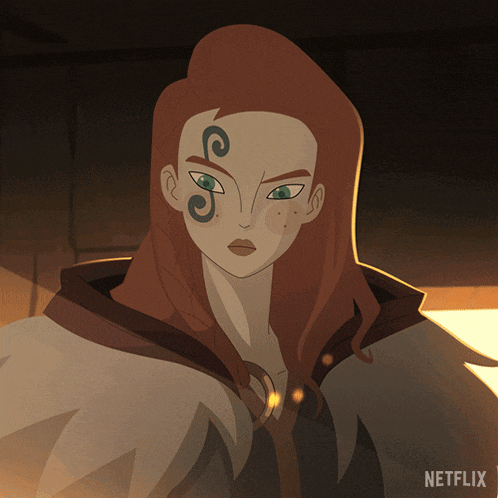 a cartoon of a woman with red hair and a tattoo on her face says netflix on the bottom