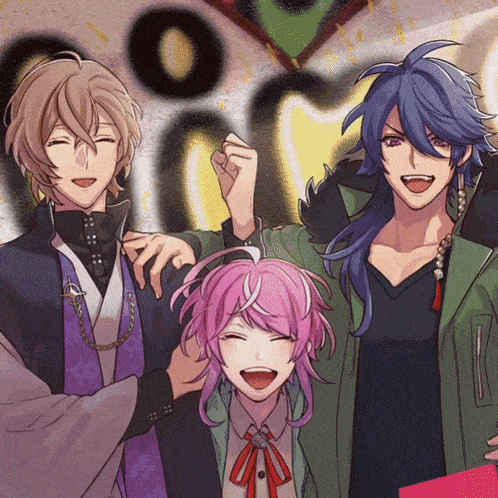 a group of anime characters are posing for a photo